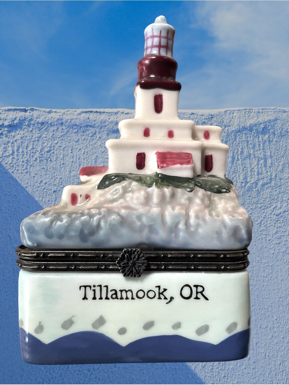 Porcelain Trinket Box Island Lighthouse Nautical Tillamook, Oregon Handpainted